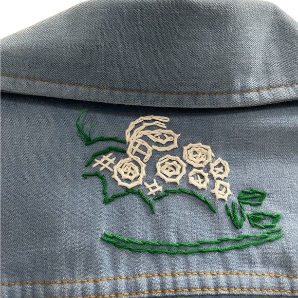 Vintage Hand Embroidered Denim Shirt Jacket Size Large Estimated - Picture 9 of 12